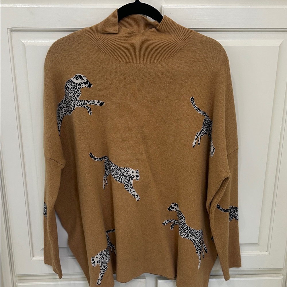 Entro Camel Cheetah Pattern Turtleneck Sweater